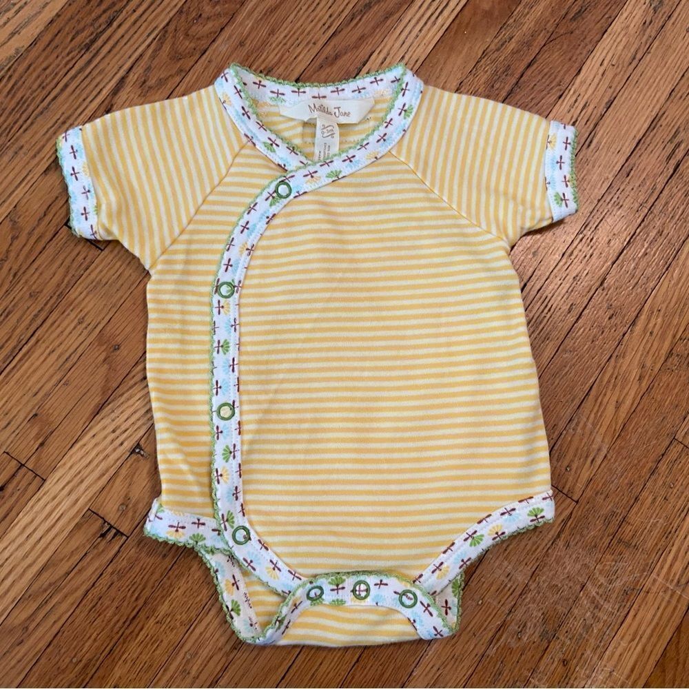 Matilda Jane yellow stripe wrap onesie bodysuit